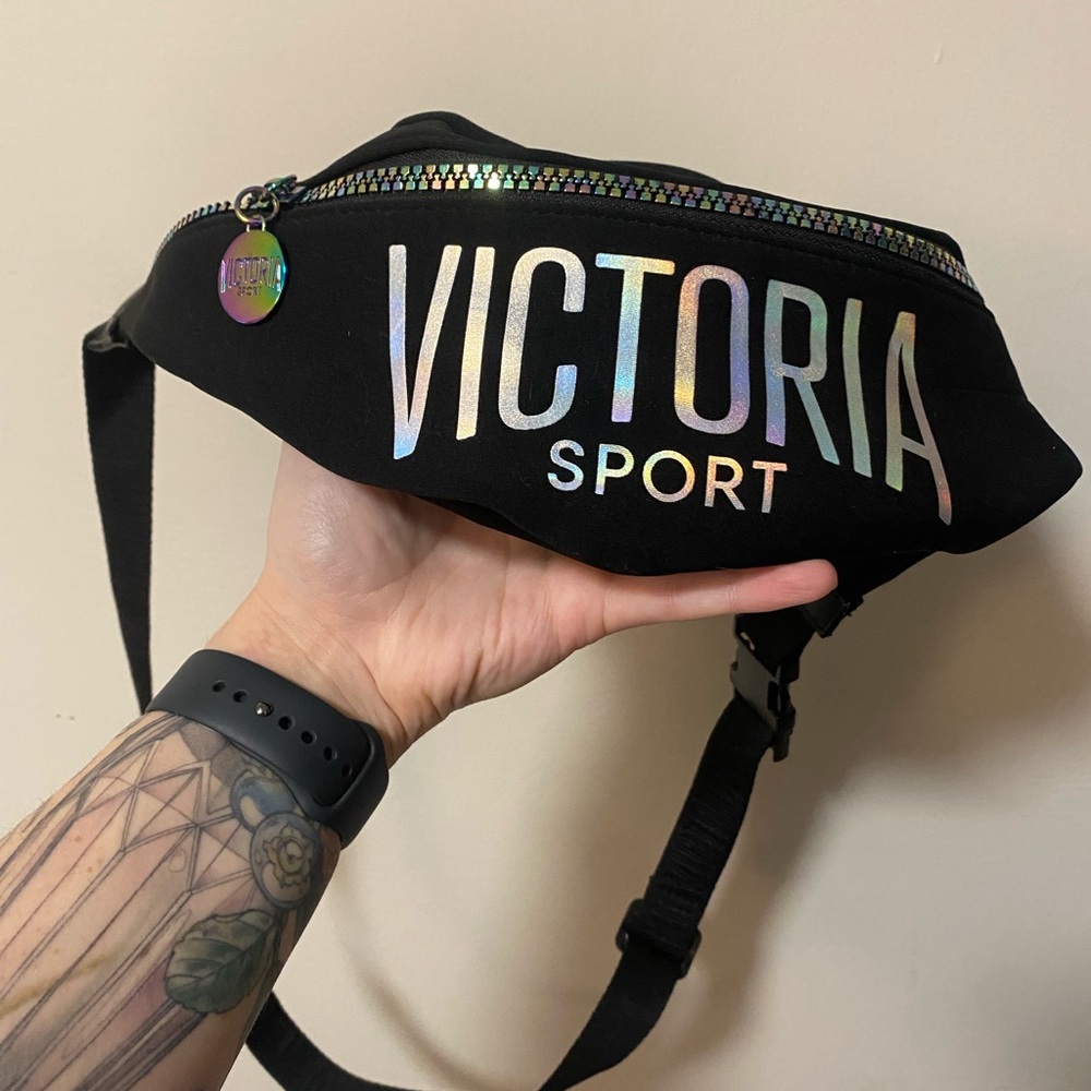 Victoria's Secret Black Crossbody Bag with Iridescent Logo